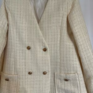 Elegant Cream Double-Breasted Women's Coat